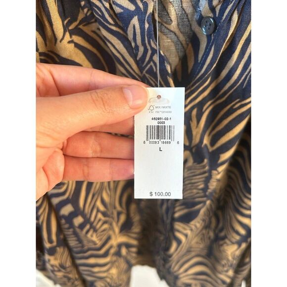 100% Linen Banana Republic Zebra Printed Boxy Cropped Linen Shirt (size L) - Picture 7 of 7